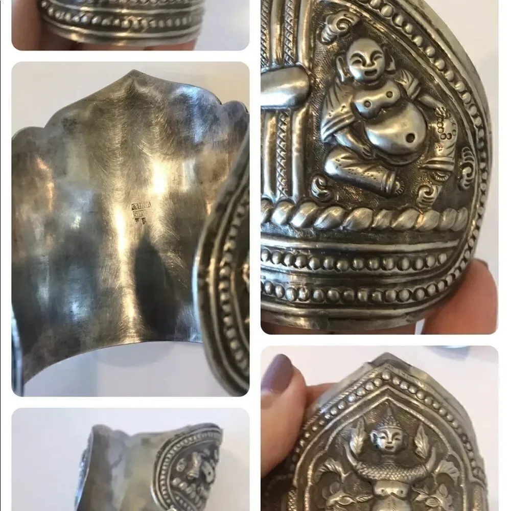 .925 Silver Cuff Buddha Antique Bracelets